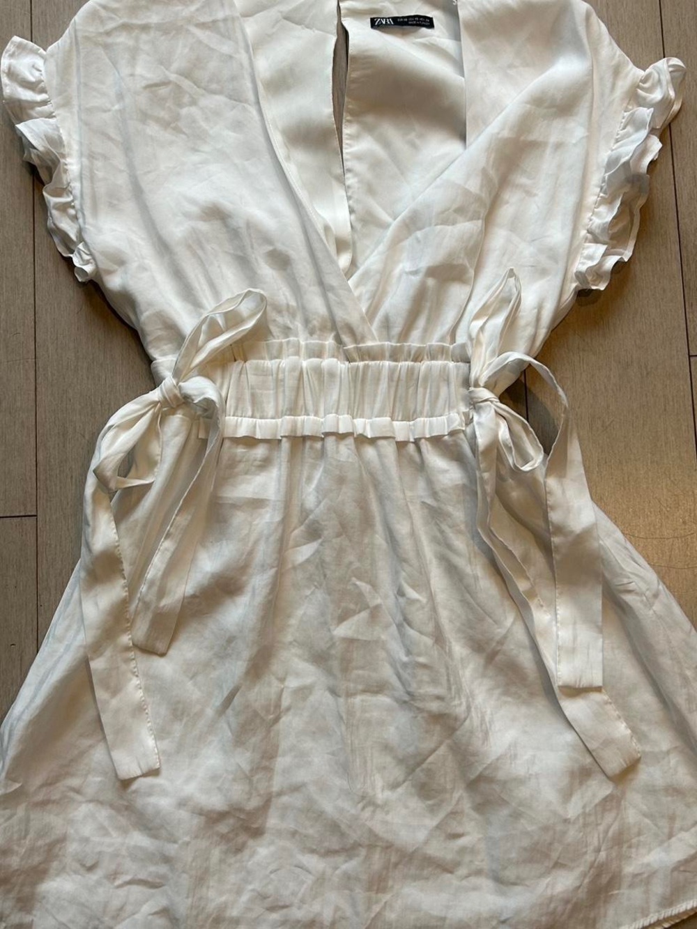 Zara White Midi Wrap Dress with Tie Waist